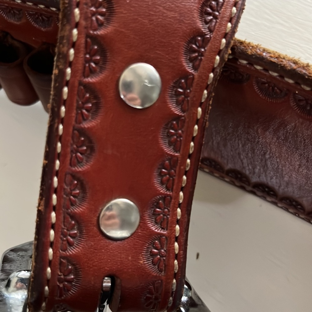 Solid Hand Hammered Leather Cartridge/Bullet Belt… - image 4